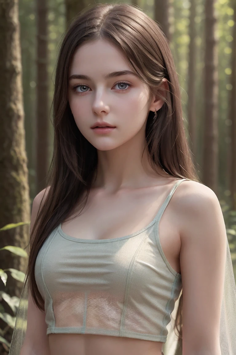 druid girl, forest, cleavage, leather dress, sitting, detailed face