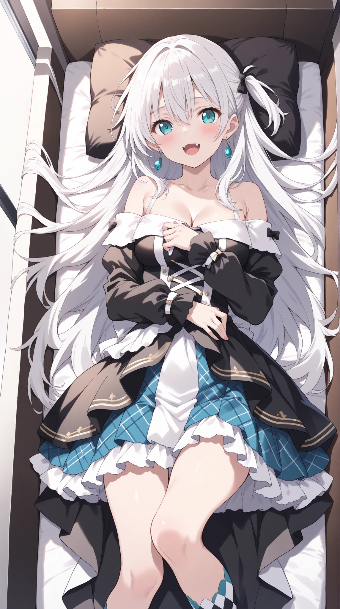 Hammann, 1girl, solo, long hair, looking at viewer, smile, breasts, city background, bare shoulders, teeth, closed mouth, portrait, skin tight outfit, maid outfit, short skirt, leggings seductive, realistic, best quality, masterpiece, ultra detail, ultra high res, extreme detail, 8k, uhd, detailed