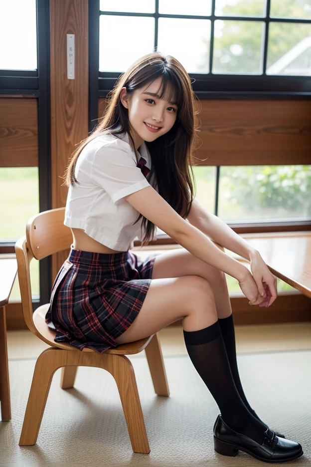 (tmasterpiece、top-quality:1.2), surreal school girl, 独奏, 1 girl in, Yukino under the snow, (Skin glows、wetted skin:1.2), Wear sweaty, A slight smil, looking at the viewer only, lies on the ground, 校服, Open white shirt, plaid skirts, (upper legs, upper legs, upper legs)、(full, Large breasts、LOP), in the afternoon, Surreal high school girl in class,The smile is bright,Unidentified viscous liquid on face