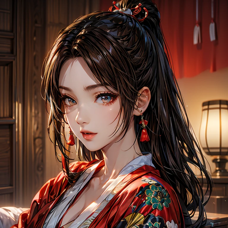 Best image quality, Masterpiece level, Ultra-high resolution, realism, Fantasy Theme, Head close-up, girl, single, Scattered, Chinese architecture, indoor, First Person View, Phoenix Headdress, Floral Dress, get detailed interior lighting and movie lighting, Increase overall ambient light detail, Face and eye details, Improve Face Detail realism, Clear and sharp focus, Sobbing, Biting your lip, Frowning, Bright Eyes, Simple Background, sony master lens.
