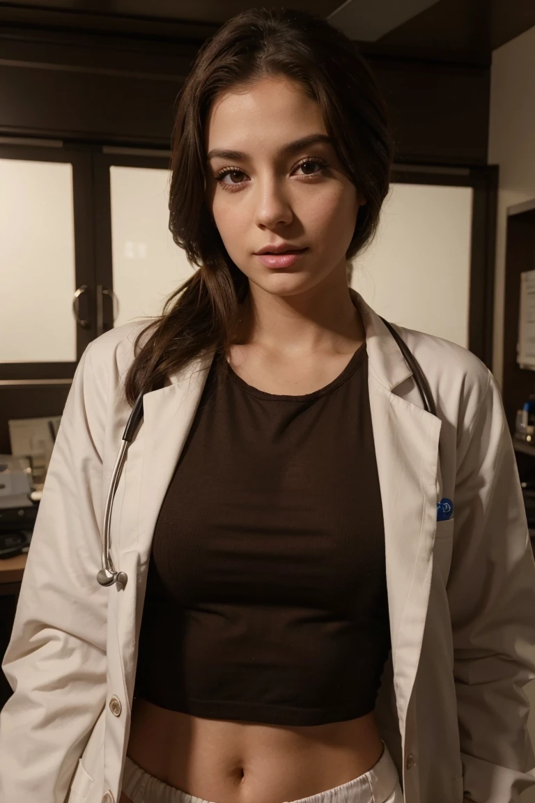 Imagine a doctor's office with bright white walls. In the center of the room, There is a padded stretcher where the young blonde woman is lying with a smile on her face. The doctor, con bata blanca y guantes esterilizados, is standing next to her, holding a syringe precisely while carefully applying botox to targeted areas of your face to remove any wrinkles. La luz del consultorio ilumina cada detalle, from the shine on the syringe to the satisfied expression on the woman's face. The scene seems so real that you can almost feel the atmosphere of the office and the woman's excitement about her facial rejuvenation..