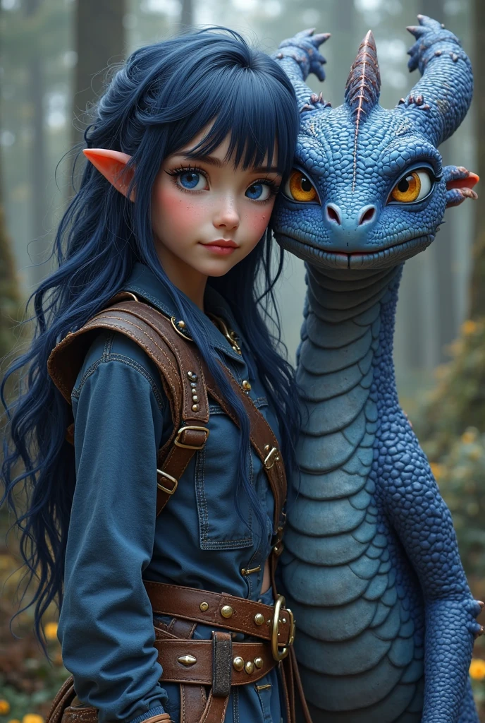 Princess Lily, a beautiful girl where she is with her friend, a green dragon;, The princess is in a grass field with a backpack and a shoe, The dragon has blue eyes and is quite friendly