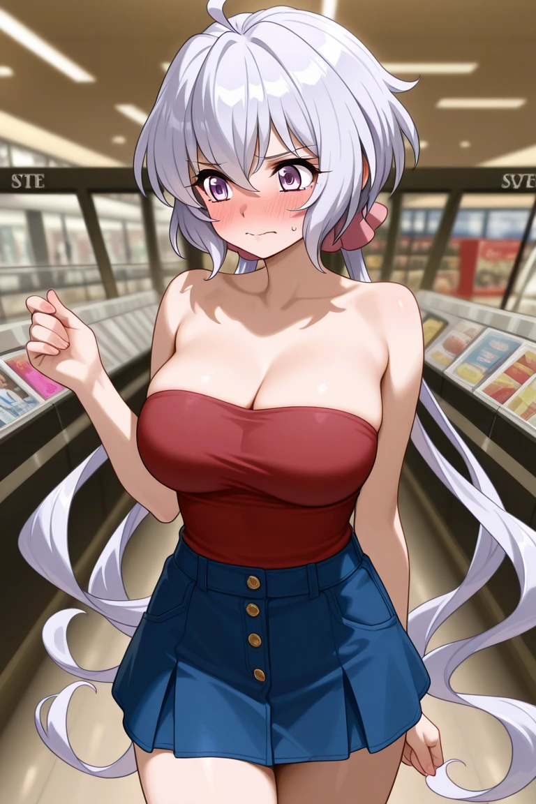 score_9,score_8_up,score_7_up BREAK 1girl, solo, collared shirt, open collar, collarbone, (sweater vest), midriff, hotpants, gyaru, tan skin, dark-skinned female, eyelashes, short sleeves, large breasts, round breasts, skindentation, hips, thighs, bubble tea, hands up, smartphone, eyewear on head, smile, open mouth, happy, white hair, gradient hair, floating hair, sparkles, bangles, action pose, movement, three-quarter portrait, window shopping, shopping mall,