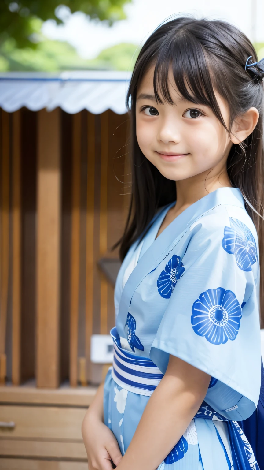  girl　Japanese　Light blue yukata　Realistic Skin　The tongue is sticking out mischievously.