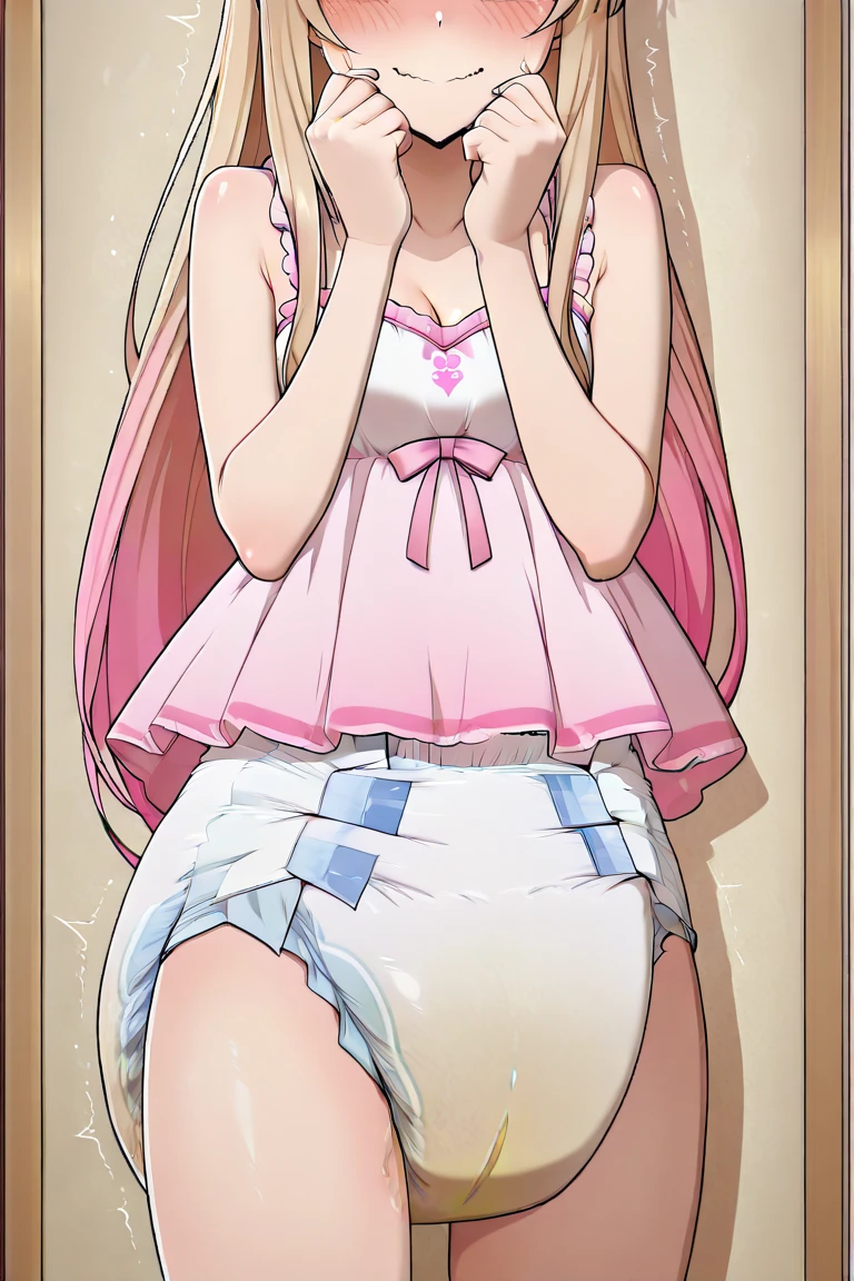 (masterpiece, Highest quality:1.2), One girl, alone,Are standing_Split, 
Yuki mandarin orange, Long Hair, without black sleeveless short vest，Pink Skirt，black