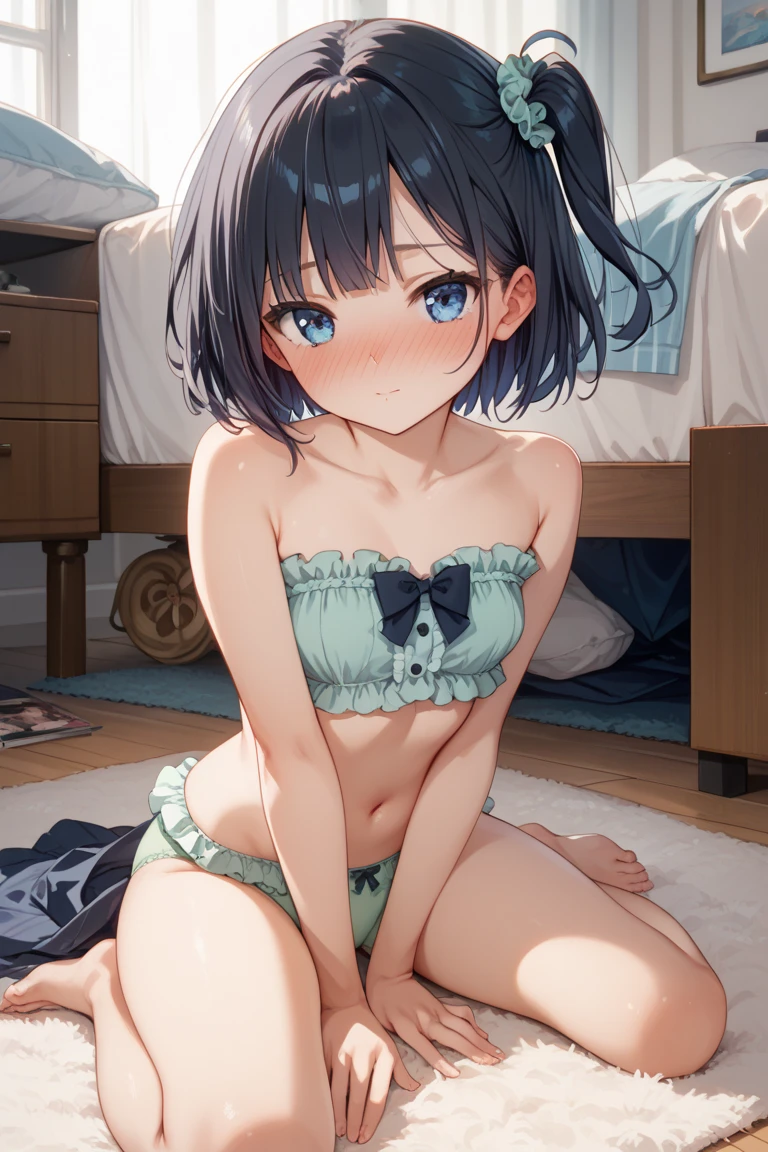 high quality, unreal engine, Kamisato_Ayaka, medium breasts, micro bikini, I can see your panties, wet panties, cute face, 1 girl, alone, on the bed, sex, cum on face, visible breasts and vagina
