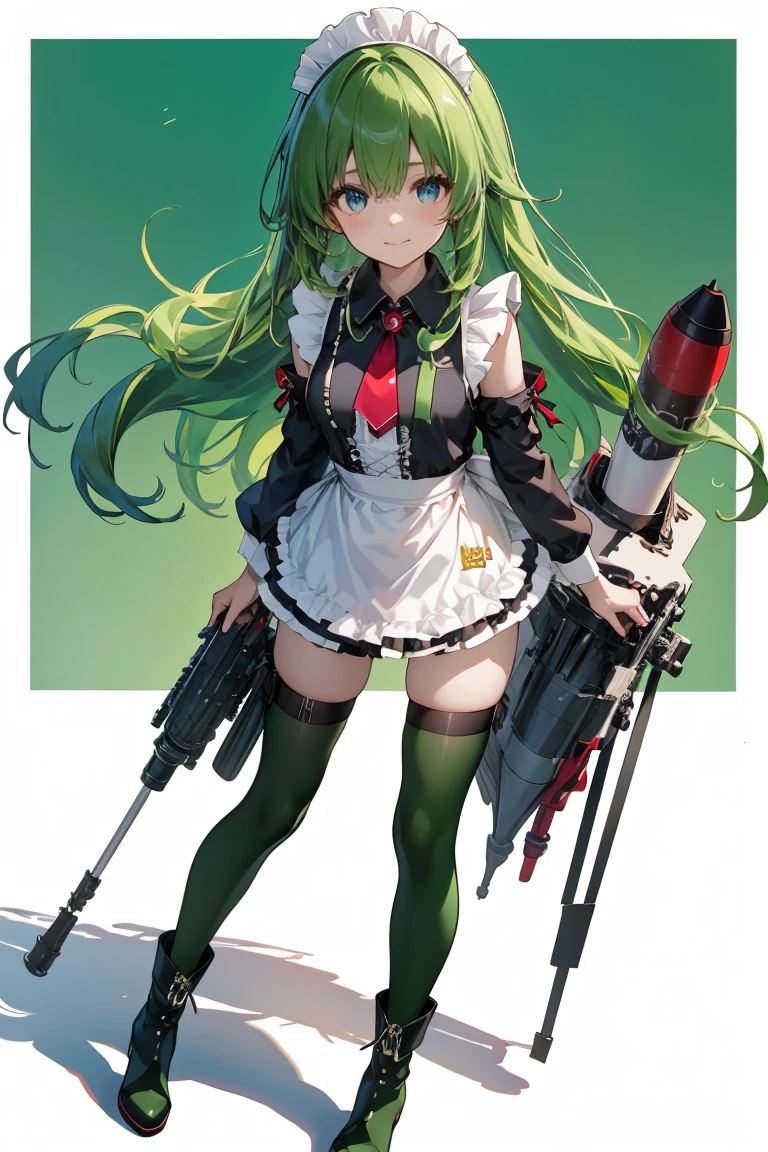masterpiece, best quality, ultra-detailed, illustration,(1girl),beautiful detailed eyes, twintails, maid,green hair,