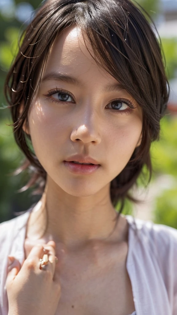 15yo girl, short brown hair, very cute, beautiful eyes, (walk in a magical forest), (((perfect tits))), (front view), (facing camera), (((naked))), highres, ultra detailed), (cinematic), profile, detailed face, (extremely detailed eyes)