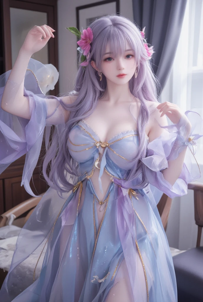 2 otome、kawaii、(shorttwintail)、(((Details of intricate ornaments on the chest)))、(((colorlesstransparentlatexlarge-format:1.4)))、Small mechanical launch port on the chest、(((Large transparent resin :1.4)))、((super realistic details))、globalillumination、Shadow、a purple eye、radiant eyes、Facing the camera、neon details、sitting on、(purple color lighting:1.2)、portlate、Raw photo、top-quality、masterpiece、超A high resolution、(Photorealsitic:1.4)、octan render、8K picture quality、ultrasharp、Details of complex ornaments、highly intricate detail、Realistic light、Beautie、A slight smil、Cute smile、Glass flowers、(((leaning down)))
