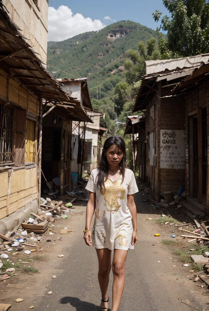Nepalese young girl walking on the road 