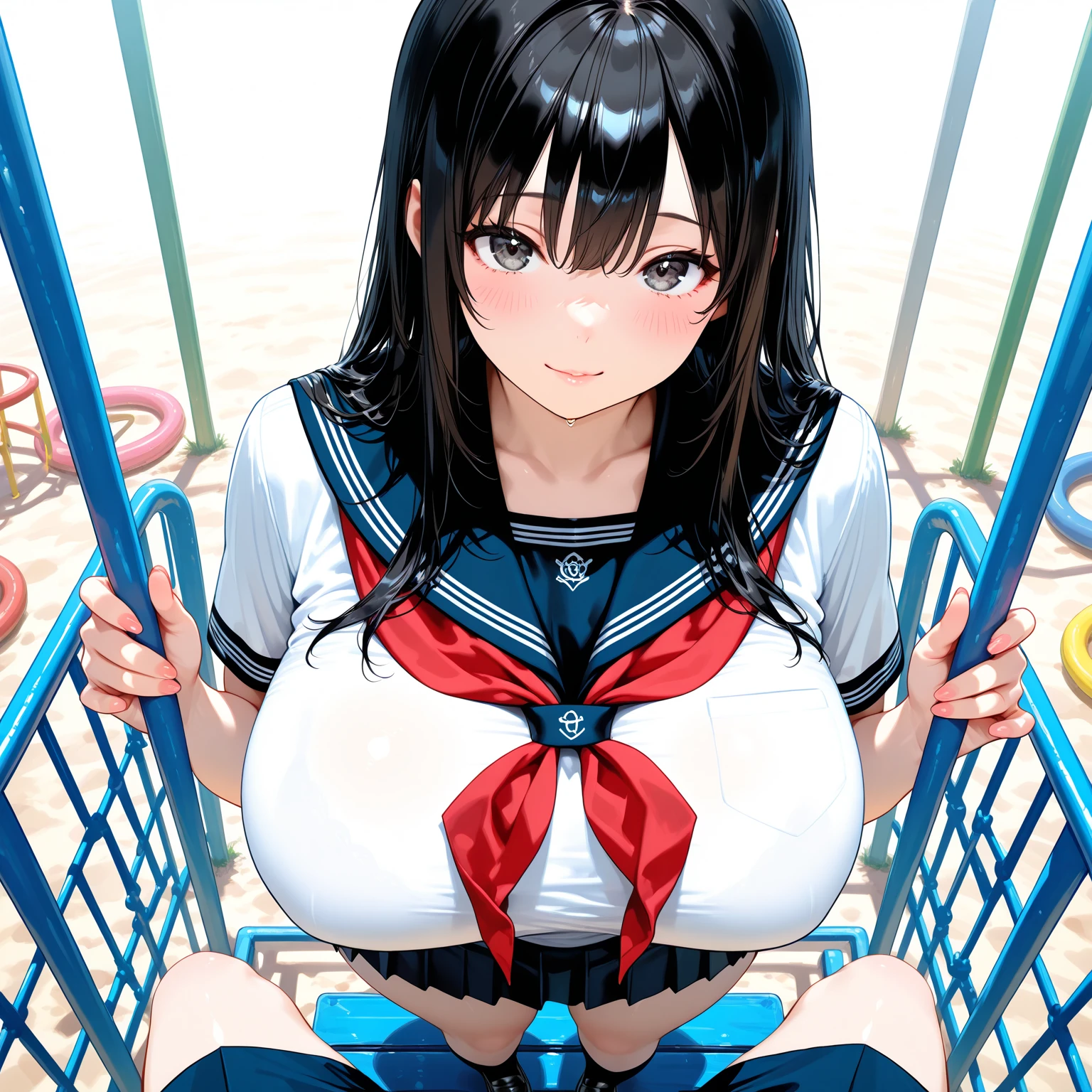 nsfw, NUDE, naked, 1girl, large breasts, nipple. empty eyes,,Shizu Murasame, long hair, Blue eyes, black hair, sidelocks, Hime cut, bangs, blunt bangs, crying , Vomit, whole body, amusement park, 独奏, Peeing, lactation, projectile lactation, (Sweating profusely, Love juice, Wet Woman, female ejaculation)