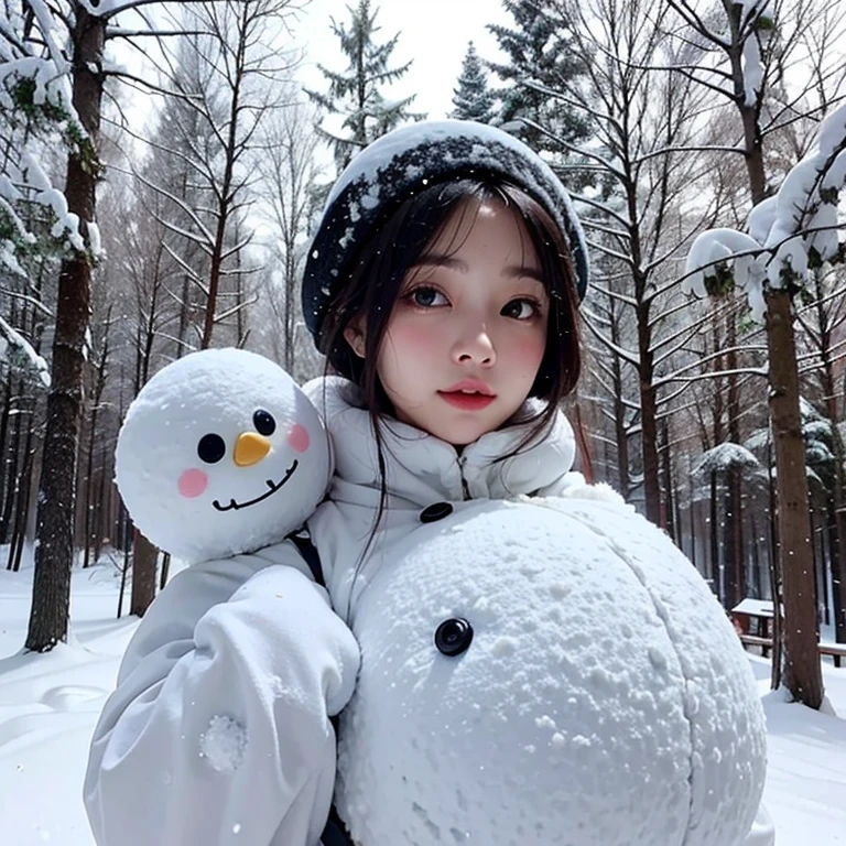 5--old l happily builds snowman，snowflower，at winter season，Thick snow，footprints，Colorful，the setting sun，style of disney animation，disney animated movie style，（（Best quality））， （（tmasterpiece））， Enhanced dynamic viewing angle，，flowers blooming，Cottage in the woods，glowing effect，ultra - detailed，Works of masters，high high quality，8K分辨率，depth of fields，电影灯光，epic shooting，high high quality，ultra - detailed，Detailed pubic hair，Accurate，电影灯光