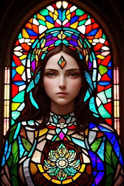 SFW, concept art, Tiny junior idol, (Detailed Delicate lace knitted white clothes), (nipple:-0.9), face closeup, (Elaborate stained glass Background:1.37), (((Renbutsu Misako), colorful Light shines through delicate stained glass:1.2, vivid red colors, Luminous Particles, light Particles))(Acutance:0.8). (ProfessionalPhoto:1.2),(ultra-detailed:1.37), (Extremely detailed KAWAII face variations, innocent expression variations), rosy cheeks, intricate detailed eyes with sparkling highlights, long eyelashes with volume, subtle blush on the face. Mystic sight, haze, Impeccable Radiant PearlSkin with Transparency, captivating gaze, ((Dynamic-angle)), whole Body proportions and all limbs are anatomically accurate . (Exposed:0.64)