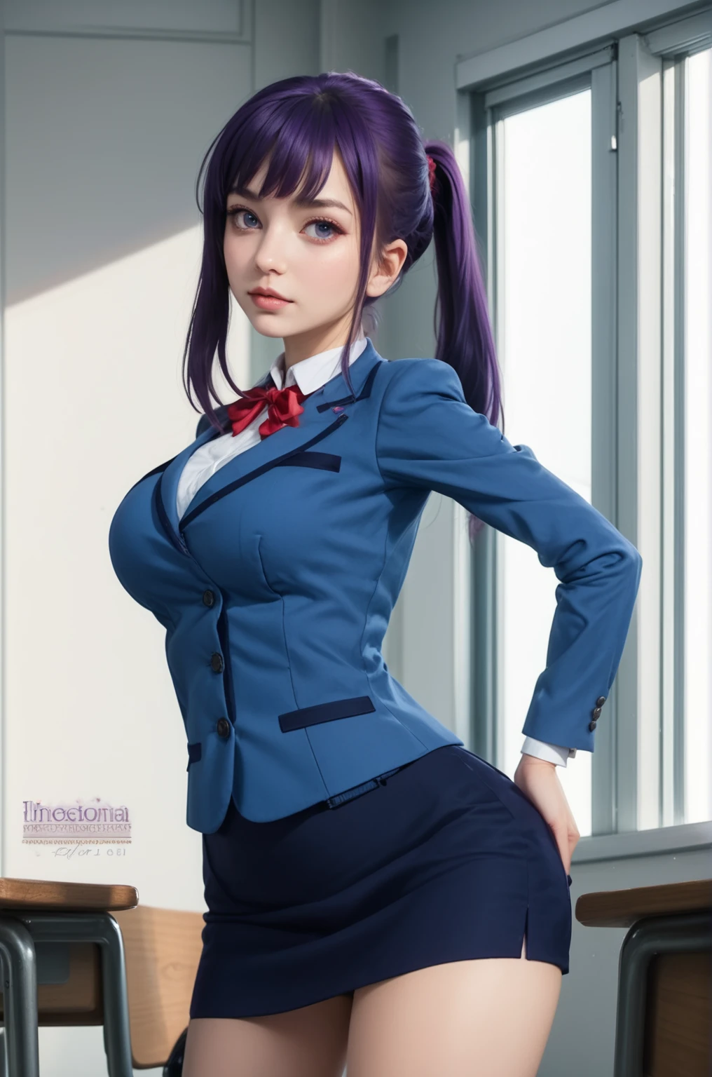 masterpiece,(best quality:1.2),maximum detail,intricate detail,extremely clear,<lora:kim:0.7>,purple hair,purple eyes,mature female,glasses,skirt with cutout,office,pov,<lora:add_detail:0.6>,
