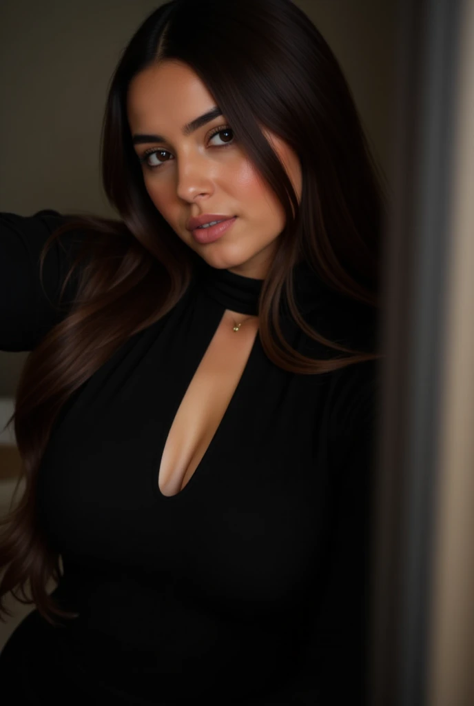 Nahaufnahme einer attraktiven libanesischen Egirl-Frau in Designerkleidung mit anderen Menschen, Kardashian-Gesicht, mit hellbrauner Haut, Of course, kein Make-up, natural imperfections, braune Augen, schwarzes Haar, im Nachtclub von Dubai mit anderen Leuten, Posieren, aufgenommen mit einer Canon EOS R-Kamera mit 50 mm f/1.8 Linsen, f/2.2 Blende, Verschlusszeit 1/200er Jahre, ISO 100 and natural light, full entire body, Realistische Fotografie, Hyperdetail, UltraHD, Farbkorrektur, UltraHD, HDR, Farbkorrektur