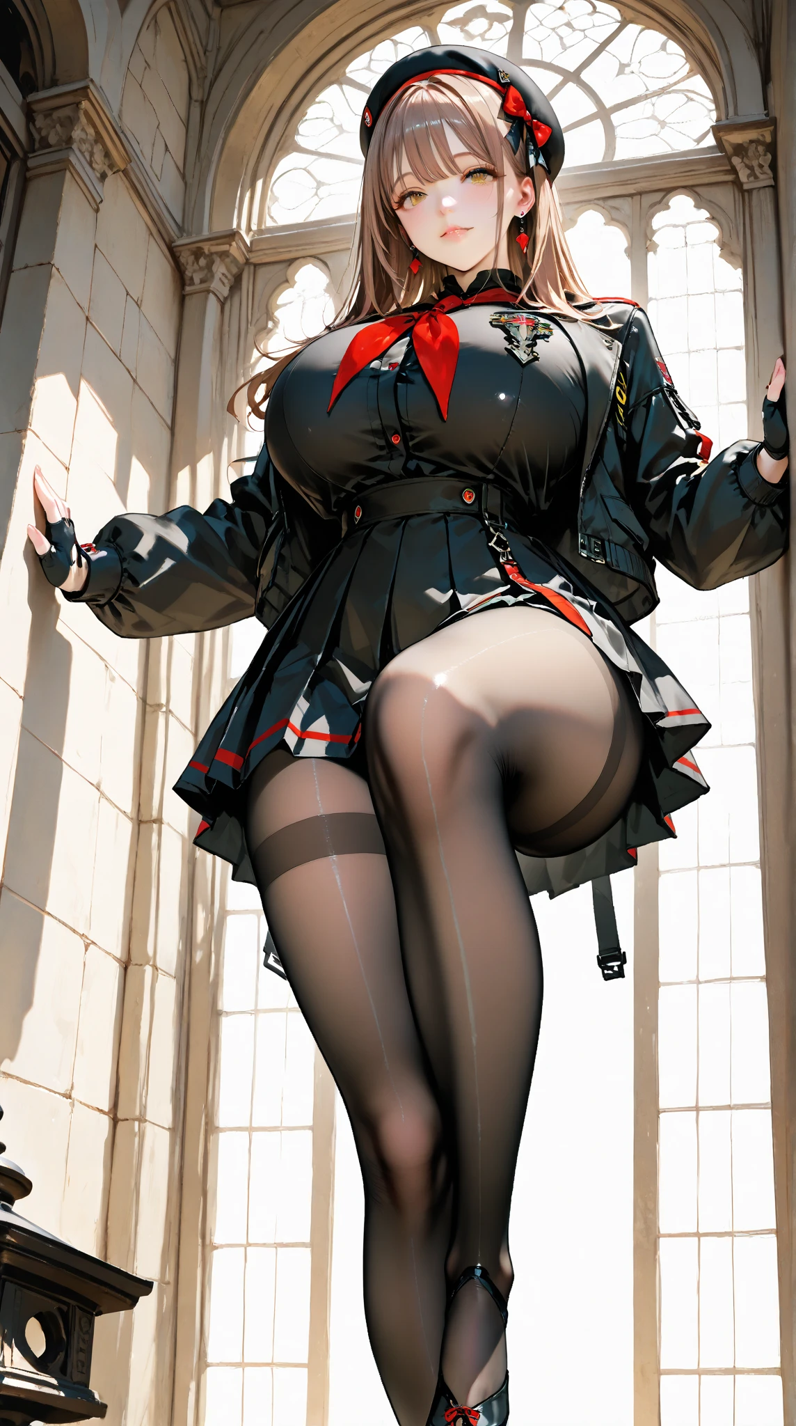 giantess art, highly detailed giantess shots, giantess, Two legs, Five fingers, short hair, A beautiful girl who is bigger than any skyscraper, Wearing rimless glasses, Big Breasts, Big Butt, Maid clothes, Black Pantyhose, black pantyhose, no shoes on, toes visible through pantyhose, no shoes on, Steam coming out from the soles of the feet, A very small big city, Miniature metropolis, Full body description, GTS, giga giantess, stomping city, crash city, tiny city, micro city, pantyhose feet, High resolution, highest quality, masterpiece, Maid, maid, 