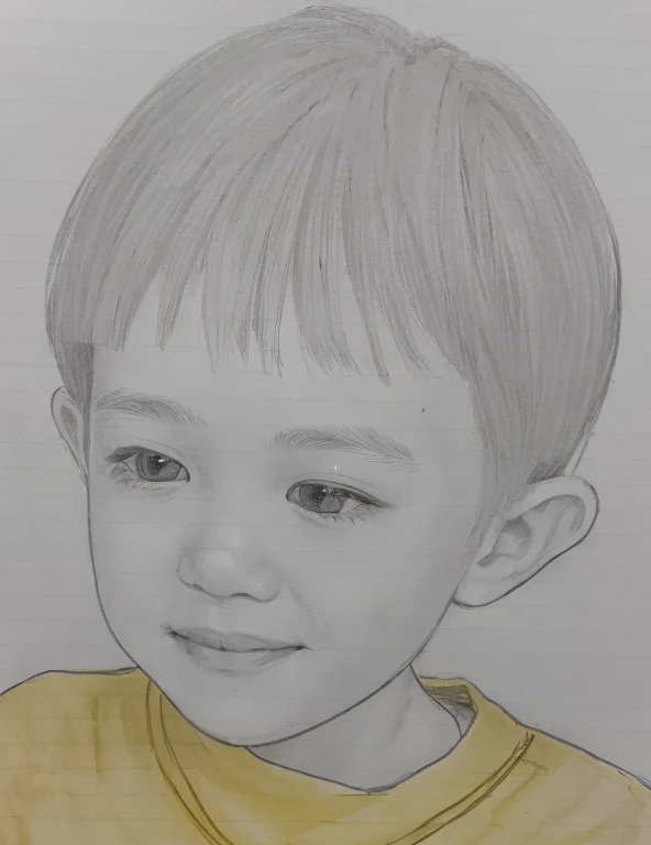 Realistic color photography style、Smiling emphasizes nasolabial folds. Make the chin a little thinner and accentuate the nasolabial folds.、I want it to look more like a color photograph............。3 year old boy, Xu々To、Clearly visible、鼻から口Toかけての深いほうれい線を強調します、Generate left and right dimples、Show me your beautiful smile.。Make your eyes look cute with double eyelids.