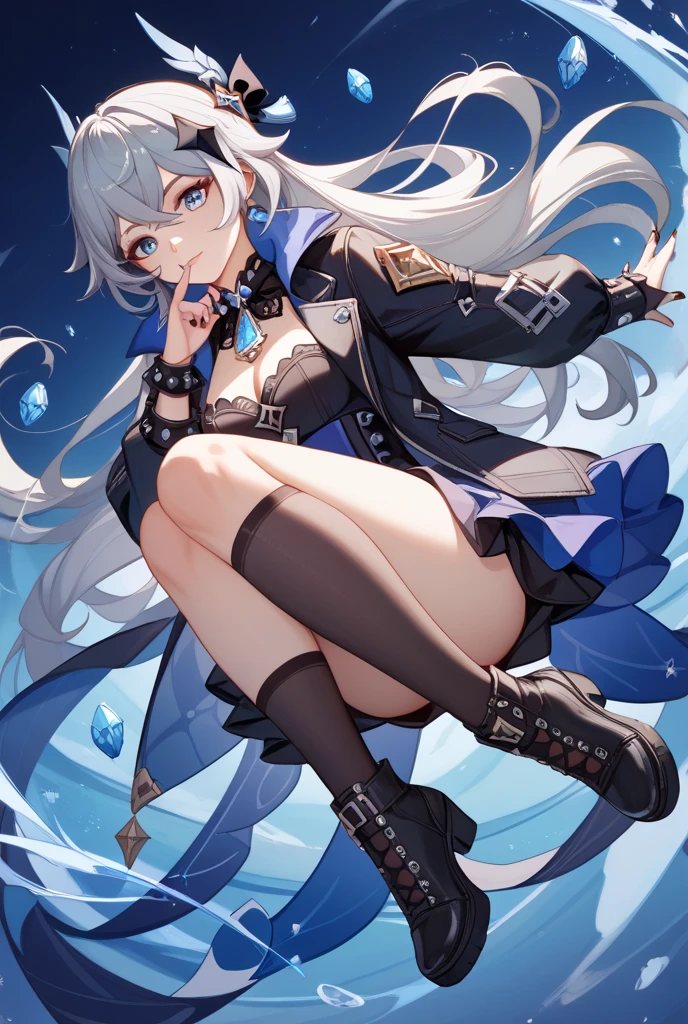 ((Highest quality)), ((masterpiece)), ((Very detailed)), (Very mature),A cute, gentle-looking female high school student with black hair and a height of about 165cm.，A female high school student with a cute smile and small breasts wearing a transparent blue waifus with a cute patterned hood and bare shoulders, A gentle woman with a slightly long vertical face，Small Faced Woman，alone, Cute attitude,(background(bright)，Long Hair - Straight，Knee-high socks、A transparent blue veil with a cute pattern and white hood with off-the-shoulder sleeves，White wall、Sitting、Facing the viewer、縁に模様がある壁が1面のbackground
