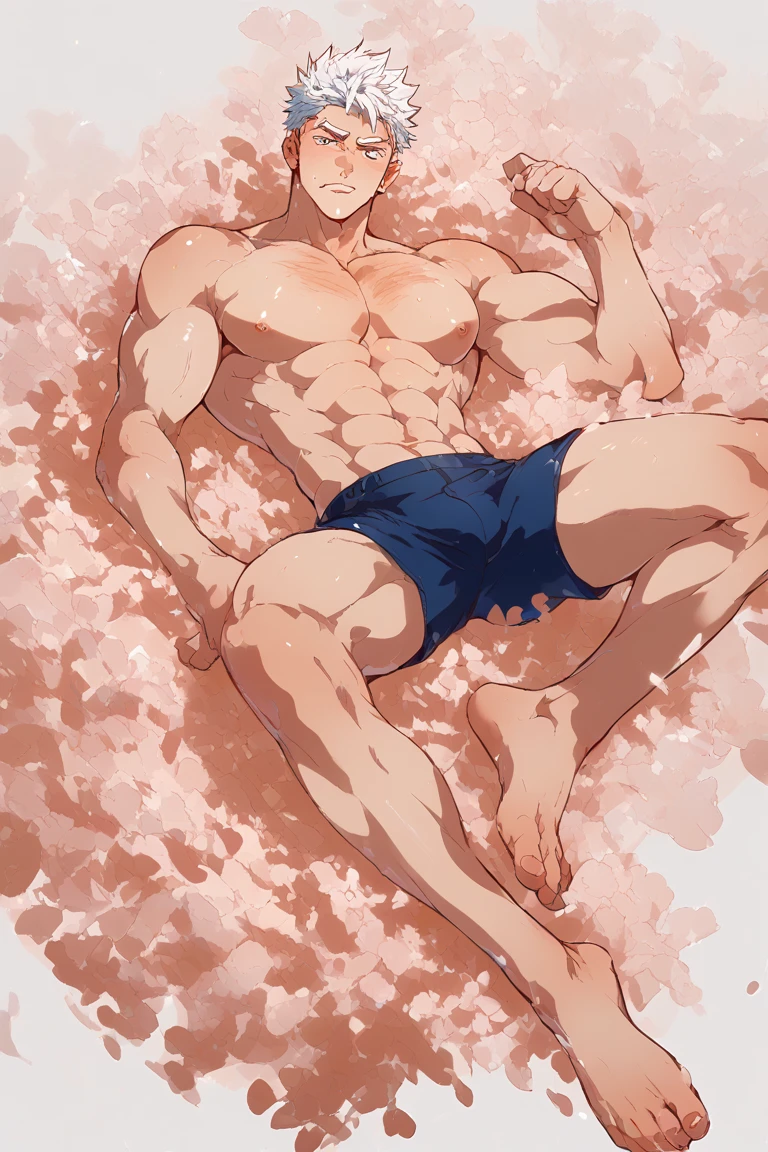 high quality, (two japanese teen boy sleeping), (black short hair),  (dark wet skin), black briefs, summer noon,