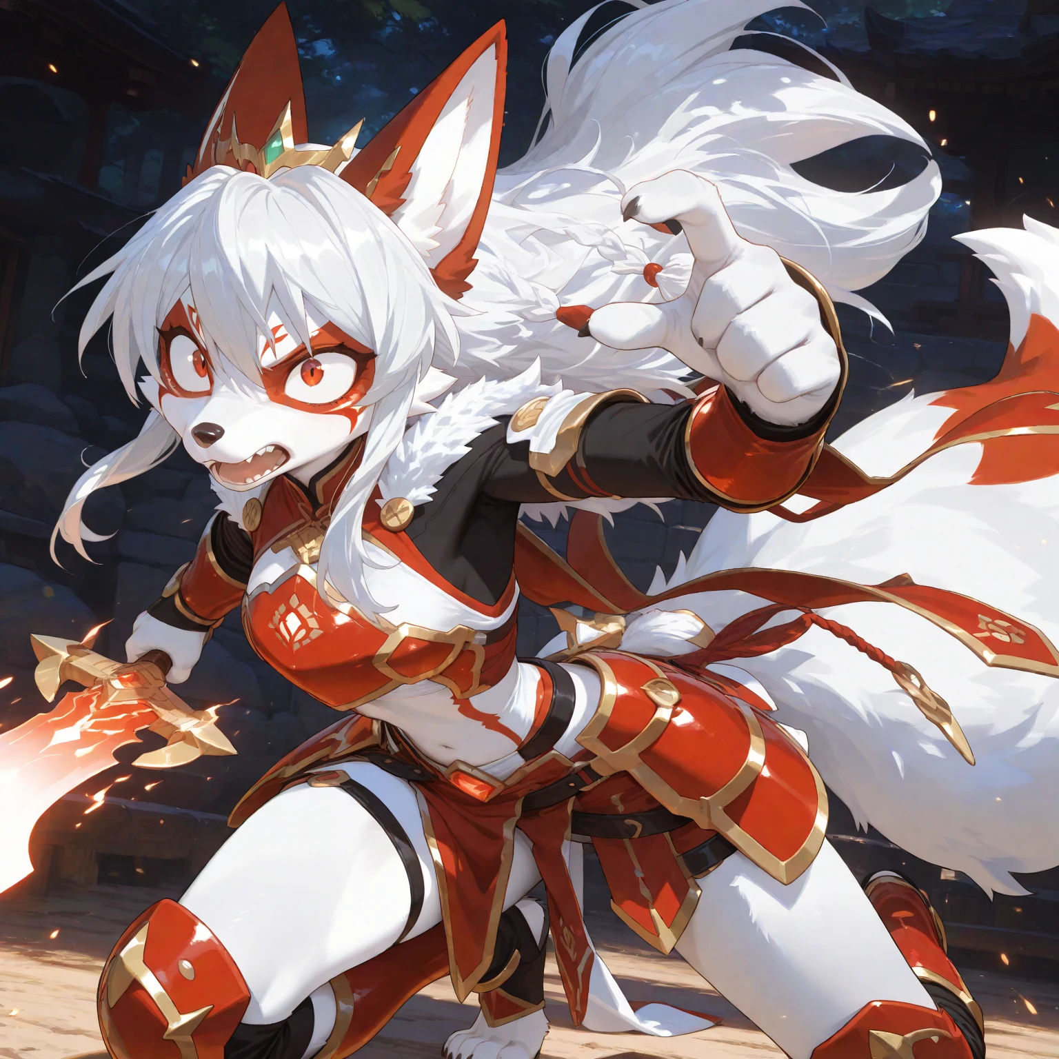 Generate the same character as the image, Full HD, 4K, no blur, the furry fox anime style character, fox ear, fox syrup, change the character&#39;s clothes, neckleace, show your legs, succubo,
