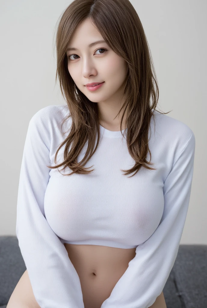 Airi Akizuki.no nude,Highest quality, Realistic, 8k, High resolution, 1 girl, woman, (Skin Dentition), (Portraiture: 0.6), nice, (White Background: 1.82)), ((Big round breasts, Sleeveless white T-shirt: 1.75)), Straight Viewer: 1.8, (1 girl Eyes, Medium length hair, Brown Hair, Parted bangs : 1.65), Realistic, (Bokeh), (Mouth closed: 1.46), nice, Pure Eros Face_v1,
