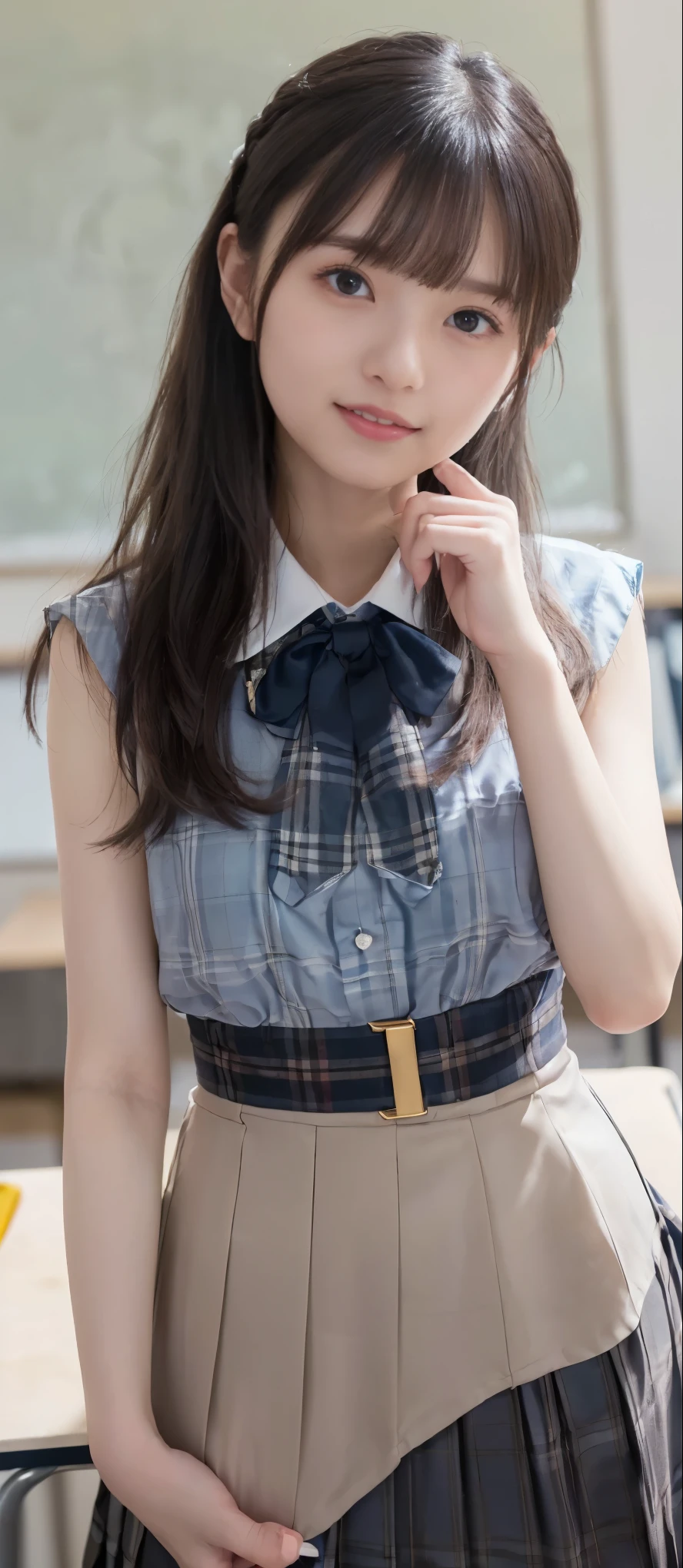 (masterpiece:1.2, highest quality), (realistic, photorealistic:1.4), beautiful illustrations, (natural side lighting, movie lighting), Depth of written boundary,
looking at the viewer, Front view, 1 girl, English, high school girl, 18 years old, perfect face, Cute symmetrical face, shiny skin,
(bob hair:1.7,blonde), asymmetrical bangs, Big eyes, droopy eyes, long eyelashes chest), thin,
beautiful hair, beautiful face, fine and beautiful eyes, beautiful clavicle, beautiful body, beautiful breasts, beautiful thighs, beautiful feet, beautiful fingers,
((fine fabric texture, brown knit vest, short sleeve white collar shirt, navy pleated skirt, Navy bow tie)),
(beautiful scenery), evening, (Inside the flower shop), Are standing, (smile, Upper grade, open your mouth), (((skirt lift, No panties, genitals visible))), full body shot, dark blue socks,