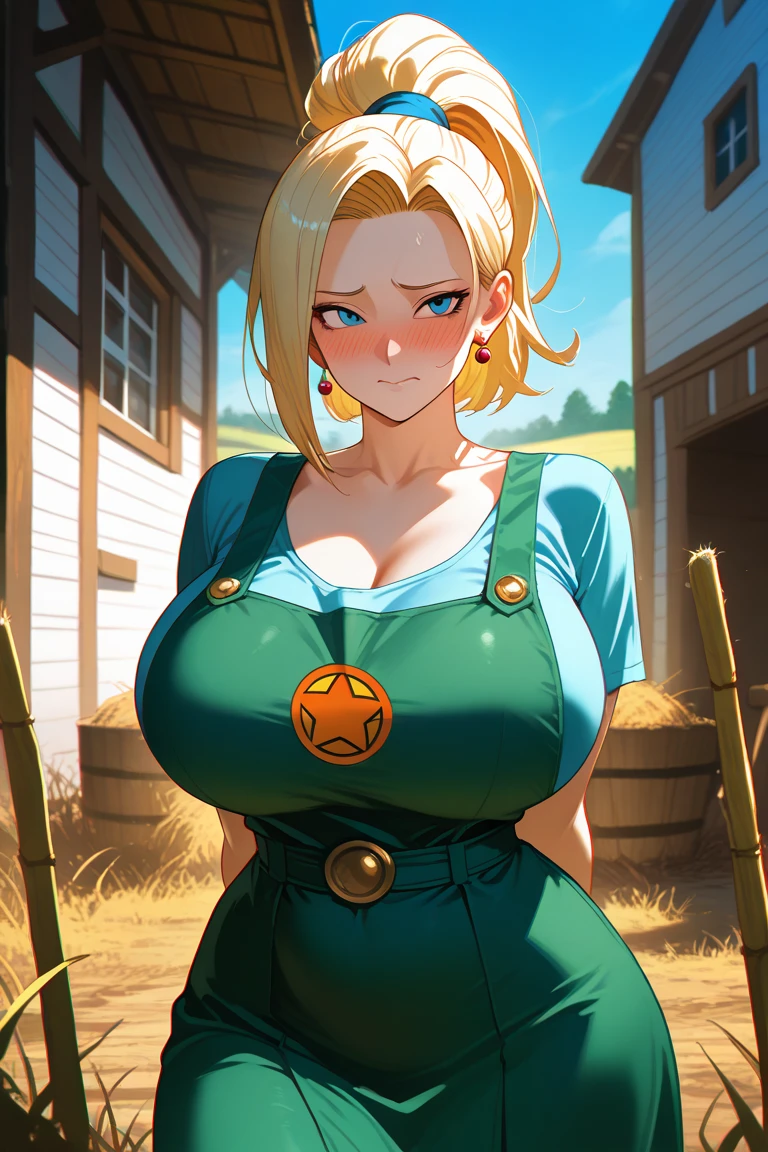 cute young girl, 1girl, 20 years old, petit, skinny, long blonde hair, braids, beautiful detailed big eyes, eyelashes beautiful detailed smile, busty, huge breasts, yellow tank top, jean shorts, photorealistic, 8k, highres, masterpiece, hyper detailed, cinematic lighting, vibrant colors, realistic skin texture