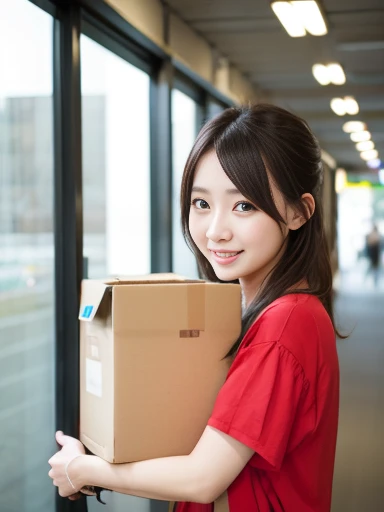 Sexy blonde Japanese gal sells bento boxes with a smile