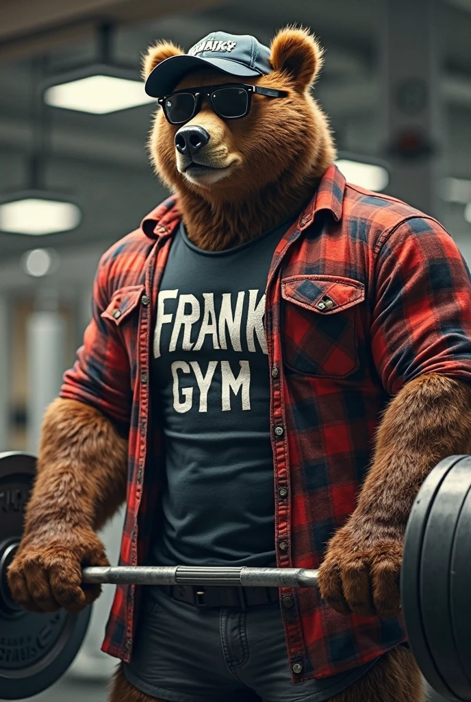 (((He has a bear head))) caminhoneiro. He is lifting weights in the gym, treinando muito arduamente. Ele veste short de treino. bandana on neck, Watch & Bracelets. He wears gold chain around his neck.modern gym scene. Seu Corpo Pesa acima dos 180 quilos. Fotografia de corpo inteiro fotografia de Corpo completo.