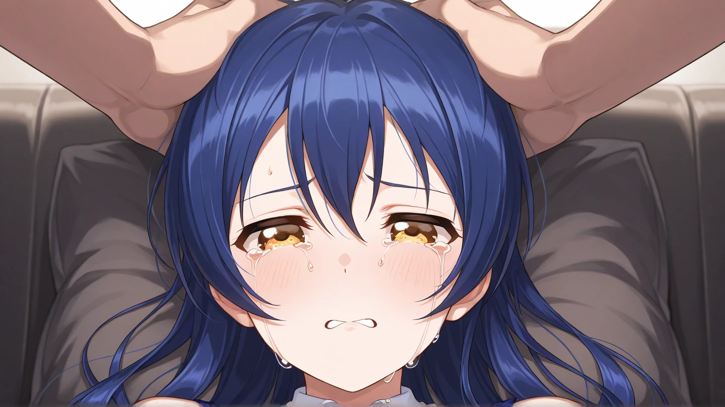 tareme,anime woman,degital anime art style,(short wavy hair:1.1),black hair,mature woman sucking a penis,,excessive cum,sweaty,(despaired and crying),,bukkake on face,trembling,(mole under eye),eyeliner,eyelash,cum in mouth,look at penis,white sweater,hands on head,head grab,orgasm,heart-shaped