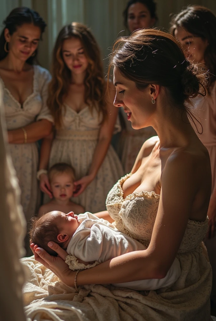 Young father dressed as a woman in bondage and bride costume in underwear hiding from his wife and incest with his son childs room