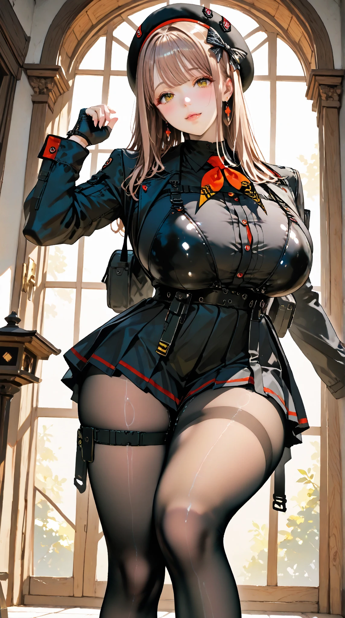 Beidou from genshin impact, (mature face:1.4), (eye patch), plump, plump thigh, black stockings with ornaments, long legs, illustration, pixiv art, extremely detailed cg, 8k wallpaper, best quality, high resolution, highest quality, UHD, HDR, 8K