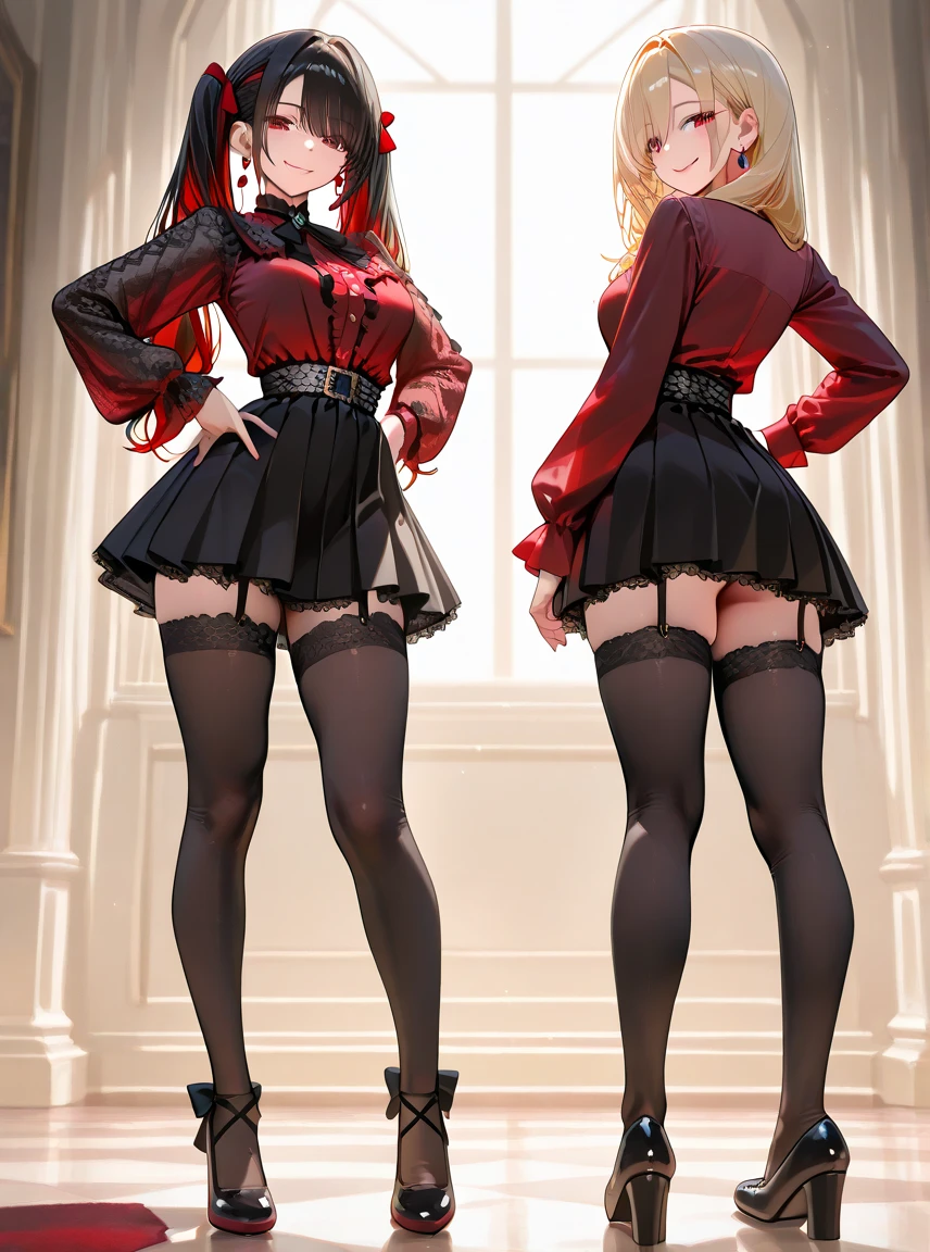 Manhwa Style,Cute sister type,(High-quality characters:1.2),(4K:1.1),(Exquisite facial features:1.2),Glossy face,up-close,(The complexion is very fair:1.3),(sophisticated haircut:1.2),(Gray ponytail hairstyle:1.2),(Thin leg:1.2),(Small chest Thin waist:1.2),(Small breasts:1.2),(Raised :1:2),(Girl body type:1:2),(1个Giant Breast Girl:1.2),Bow hairpin,Silver heart-shaped earrings,(komono:1.3),(red pleated miniskirt:1.3),(White bow belt:1.2),(White waist pantyhose1.2),(forest backgrou:1.2),(perspire:1.2),(the sideview:1.2),(shyexpression:1.2),(Open the leg to support the tree action 1.3),Shy blush,Best quality at best