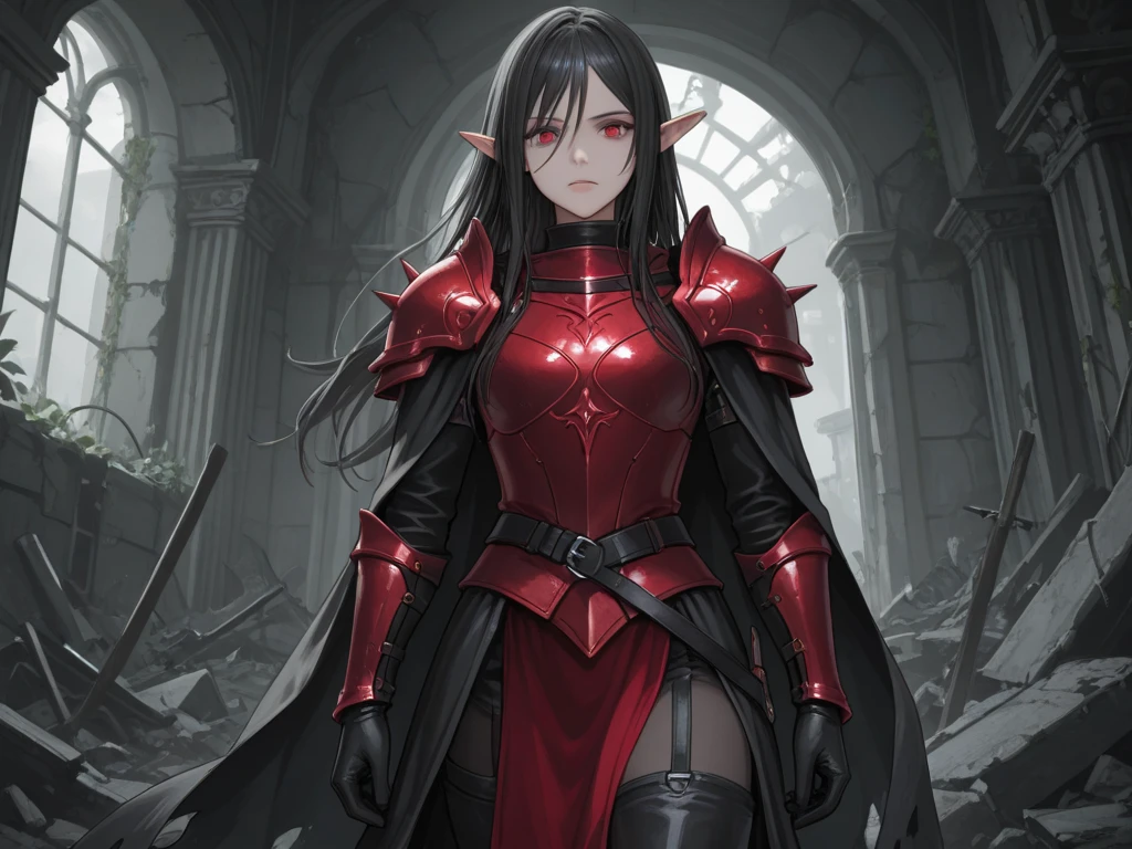 Young guy, Long black hair, red eyes, red tattoo on face, demon armor, daedric armor, Rage, Masterpiece, highly quality