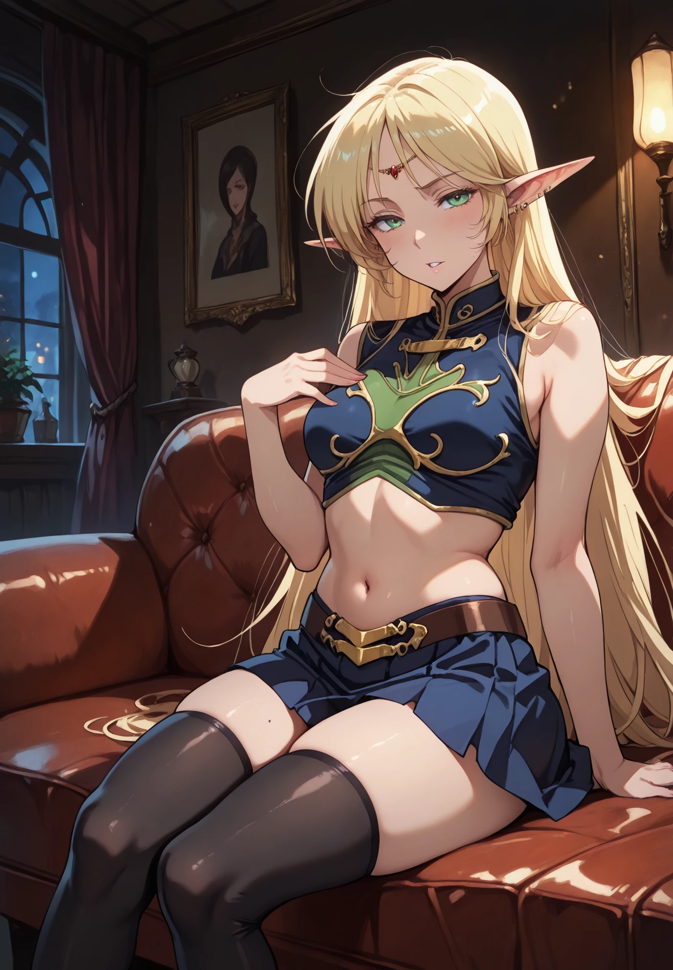 1girl, serie, blonde hair, long hair, pointy ears, yellow eyes, half-closed eyes, solo, ultra mega hyper sexy, hentai milf, BREAK
barefoot, bracelet, jewelry, robe, wide sleeves, anklet, ear piercing, ear bar, white shorts, hair tubes, BREAK
(close-up), full body, sitting, smile, arm support, cleavage, indian style, hand on own face, full body, BREAK
throne, blurry background, BREAK
score_9, score_8_up, score_7_up, score_6_up, anime