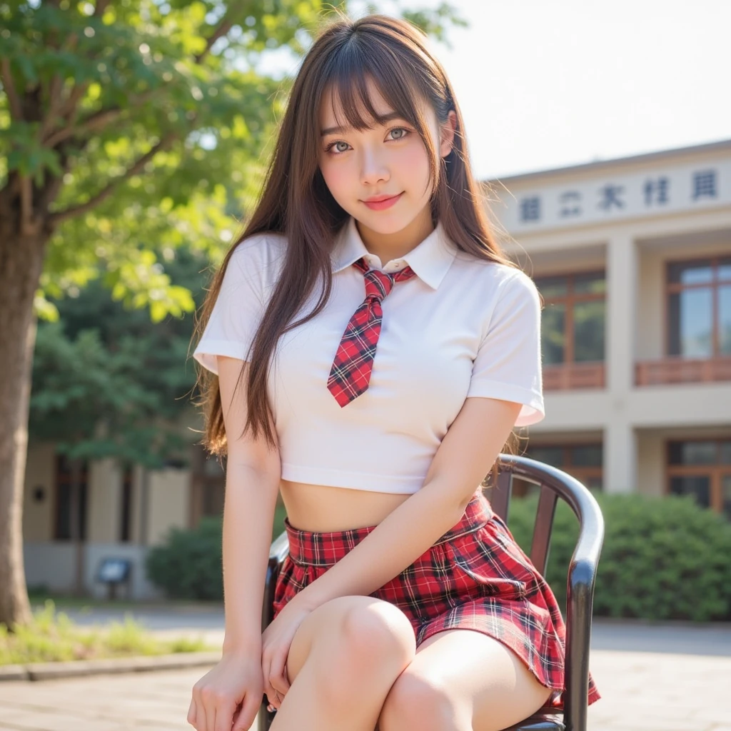 1 girl in、japanes、Watching the view、(Laughing with white teeth)、A smile(A smile:1.15)、micromini skirt、(((Panties look)))、Medium chest、beautiful finely detailed eyes、natta、length hair(length hair:1.9)、poneyTail、School Uniforms、de pele branca、Karaoke Box、Being inside a karaoke box)、(8K、top-quality、masterpiece:1.2)、(realisitic、Photorealsitic:1.37)、ultra-detailliert、(((Sit on the sofa with your legs open)))