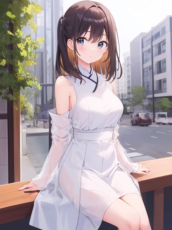 masterpiece, best quality, highres, ichigoaya, solo, sweater dress, sleeveless, <lora:toujou_aya_v1:0.7>, standing, cowboy shot, street,