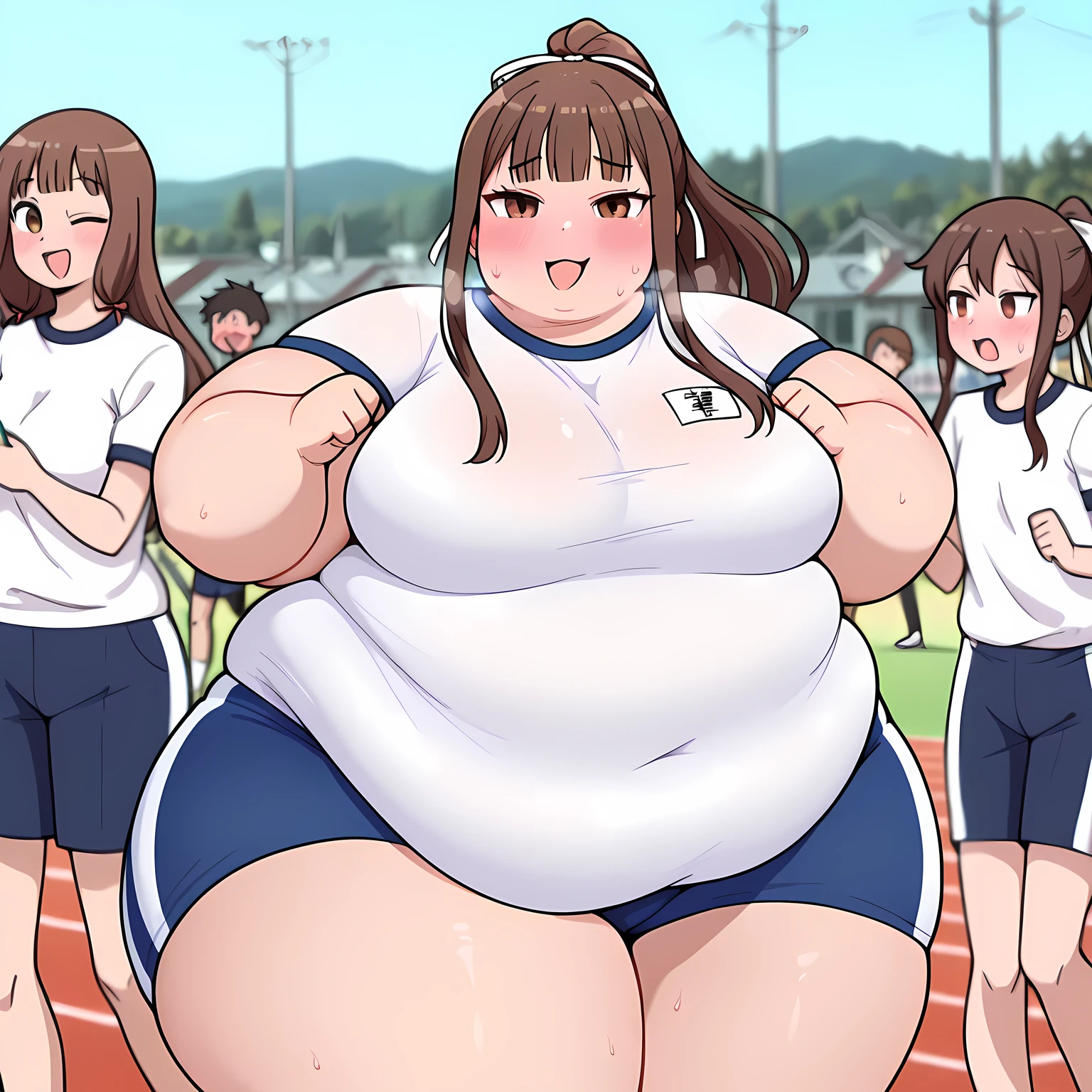 mature women, adult women, full body, playing golf, curvy, hentai, huge breasts, sexy, amazing, highly detailed, milf, multiple female in background, detailed background, complete scene