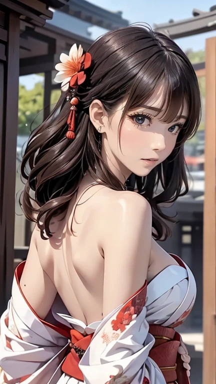 (best quality, 8k, masterpiece: 1.3), single ponytail, (beautiful face:1.3), Cherry blossoms are in full bloom, full of cherry blossoms, Floating cherry petals, Gorgeous, authentic kimono , full body , straight down hair , golden eyes , big breast 