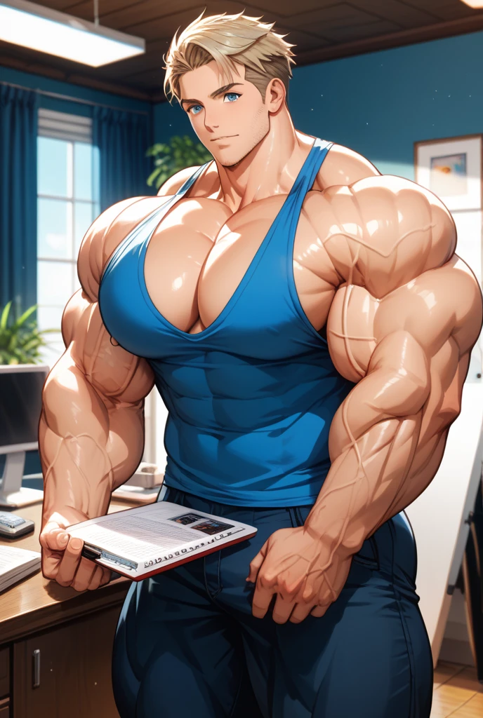 white skin, tall to the ceiling, bodybuilder, nerd with books and glasses, studying hard in high school library, dressed in thongs and loose tank top, show abs, cute young face, view from side. height difference. high detail faces. love feeling,