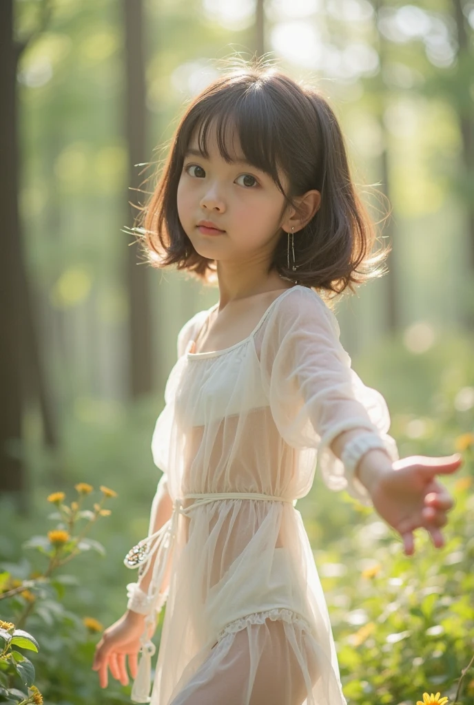 Second Dimension, alone, One girl, Black Hair, Short Bob, Brown eyes, Backlight, Classpedia \(flower\), flowerの背景, White clothes,  