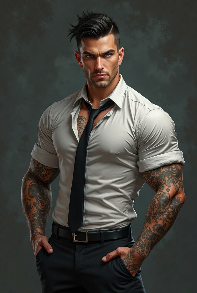 Handsome Man Shirtless Wearing Tie Abs Muscled Tattoo