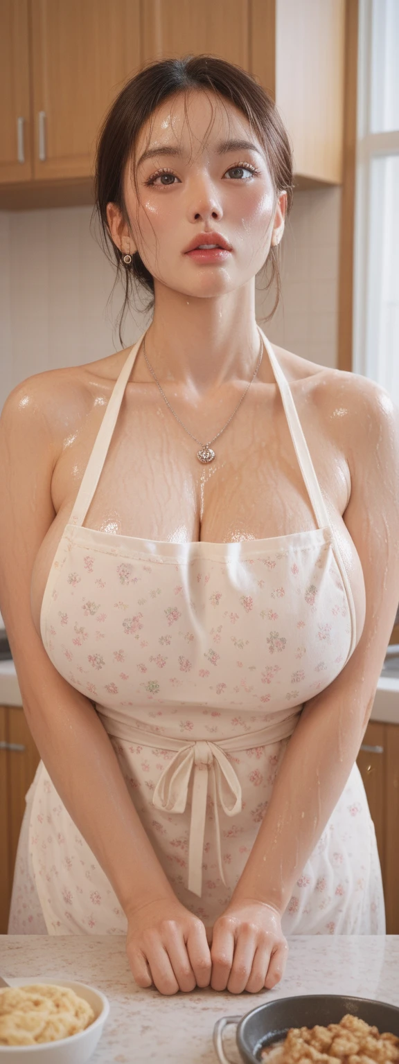 full body, 12 years old girl, she has mature body, she has cute face, deep dark brown hair, very cute short bob hair, (orange printed bandana for headband, knot of bandana in front, cute hair arrange:1.5), (she is wearing an white apron naked, no panties, no bra:1.5), break, wallpaper, depth of field, night, (she has huge breasts, cleavage:1.6), (she has big ass and seductive thighs, she has thin waist:1.4), (muscular:1.3), perfect nipples, correct nipples, correct anatomy, correct fingers, she has small nipples, break,
(nsfw:1.4), 1boy and 1girl, hetero, having sex, ((doggystyle), (ass grab), hanging motion lines, curvy, hanging breasts:1.5), dining table, (creampie:1.5), (clothing aside, his massive penis, penetration:1.4), (open her eyes, she stares the boy:1.5), (tear:1.5), (sweat:1.4), (cry:1.7), (orgasm face:1.5), (surprise:1.5), (tongue out:1.5), (smile:1.2), obedience, sex slave, break,