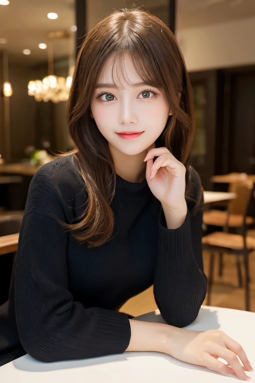 Tabletop, Highest quality, shape, Very detailed, In detail, High resolution, 8k wallpaper, Perfect dynamic composition, Beautiful attention to detail,  Natural Lip, Sexy Shirt,  Random sexy poses, whole body, Cute Smile,