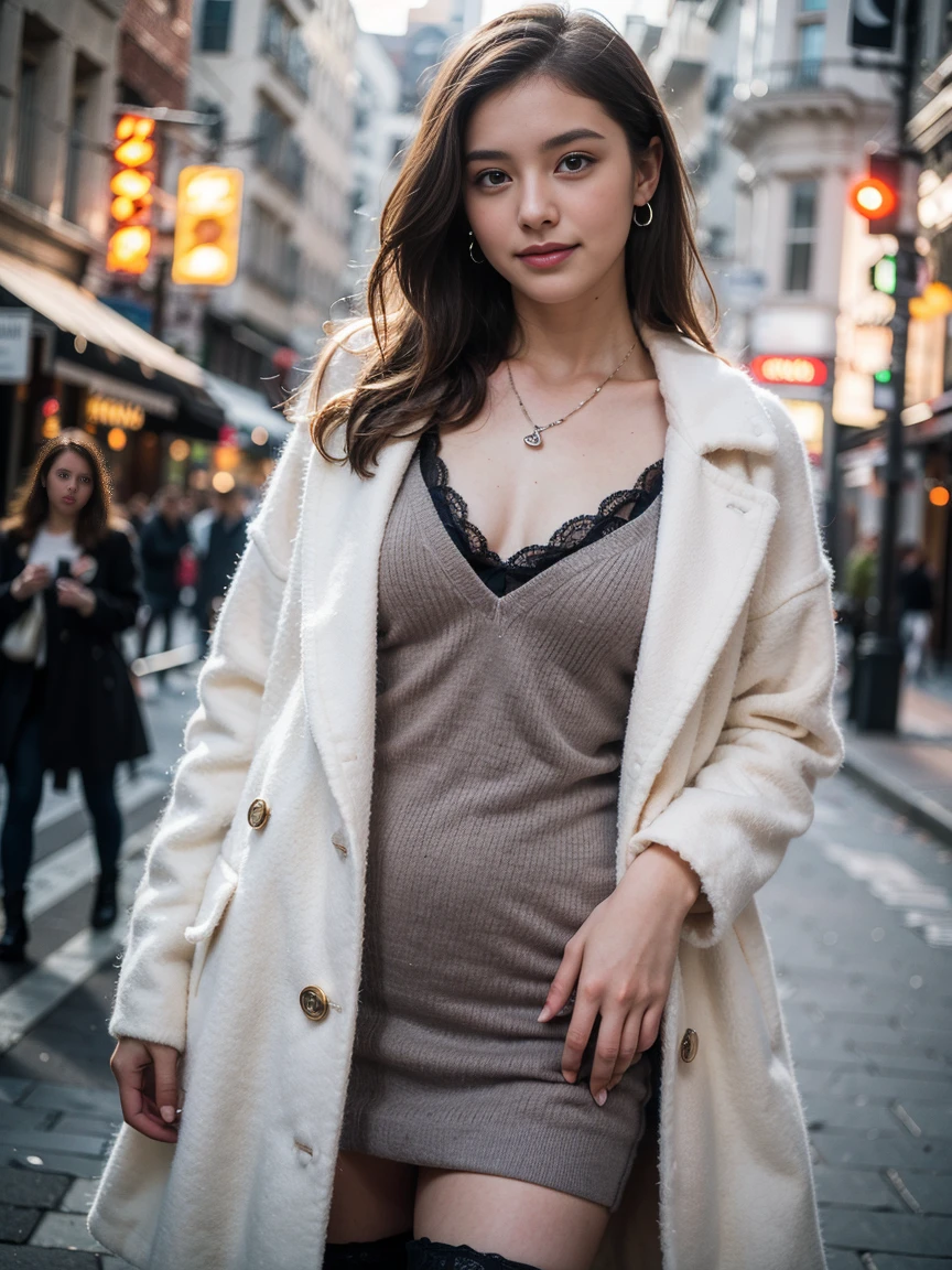 ((best quality)), ((masterpiece)), (detailed), perfect face realistic photo of beautiful woman with long dark brown hair, Russian, influencer, light freckles, dark brown eyes, big lips, no makeup, instagram, wearing a black and white print wrap dress, tumblr, evening formal robes, 😭 🤮 💕 🎀, ssense, velvet, steamy, long shirt, detailed image, drip, 💣 💥💣 💥, silk dress, detaild, omg, bunny, black overcoat, look, clothing, sensual, detailed clothes, cutout, amber