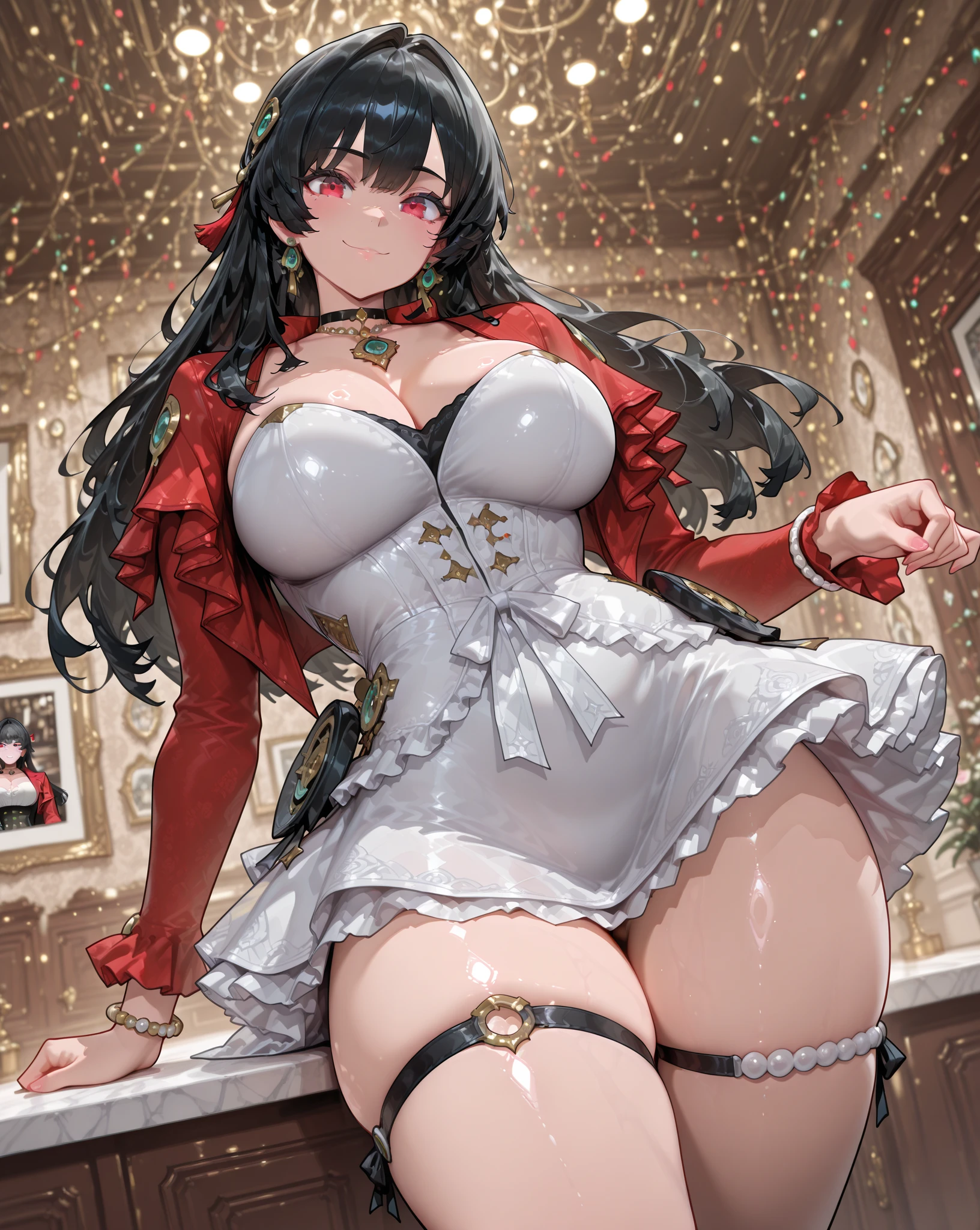 ((La mejor calidad)), ((Obra maestra)), (Detallado), Cara perfecta, Hermosa, ((4k)), SFW, Yor Briar, navidad, Christmas Costume, vestida con ropa de navidad, gorro de navidad, ((8k))