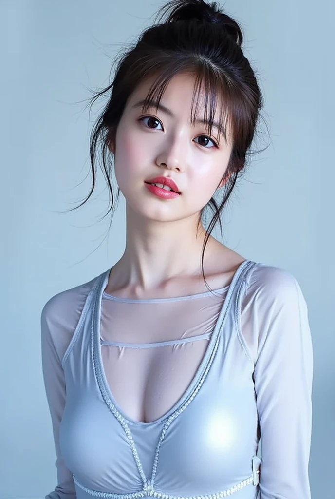 tmasterpiece、top-quality、超A high resolution、high detail portrait、(photographrealistic:1.4)、1girl in、White skin of the、Squatted、wide open thighs,from below、looki at viewer、young 17 years old、spotless、Cute Baby Turtle、pretty black hair、Bob_cut、long whitr hair、pigtails、Big breasts,((No shoulder strap, bathing towel)),(dripping wet body),(portrait of japanese famous actress)、(A smile、blissful、joy、jolly、Keep one's mouth shut)、(Hold your breasts between your arms,Pull the breasts closer)、Great detailed eyes、((really snow-white background、nothing background))、((Long neck、By bangs、By bangs、Clean face、gaze staring at the camera、eyeslashes、largeeyes、Distinct double eyelids、glowy skin、clean skin quality、Gloss on lips)),(((Bigchest)))