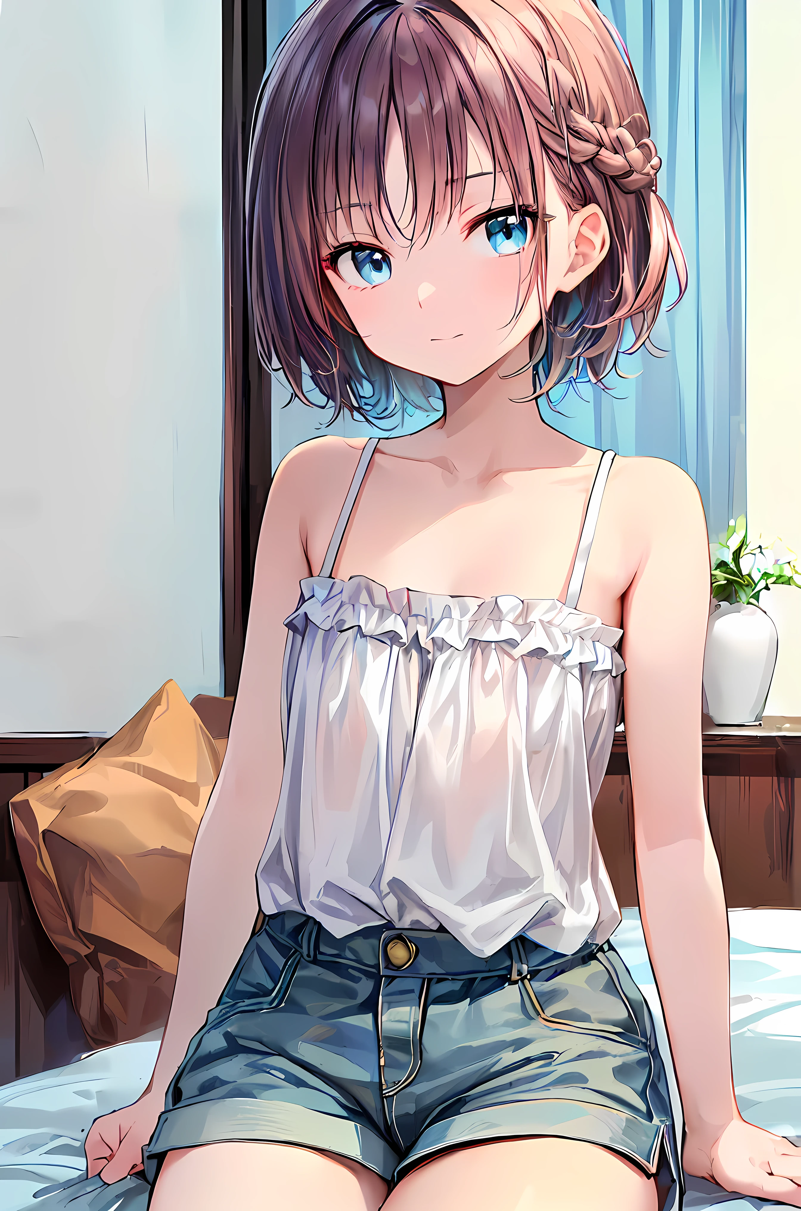 hight resolution, top-quality,  ultra-quality, The ultra-detailliert, lighting like a movie、Girl trying to take off her panties、girl's own room、