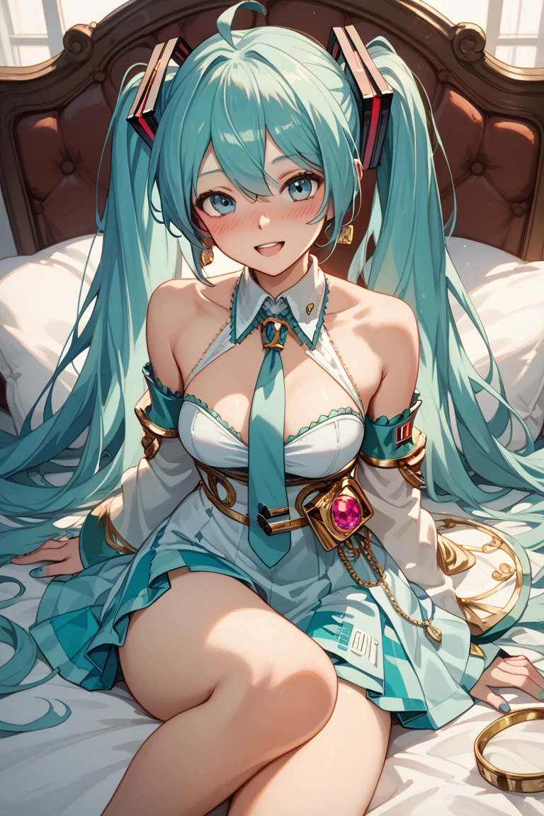 (1 girl),(high quality), (High resolution), (extremely detailed), (8K),(focus on lower body),(CG)、goddess of the sea、goddess outfit、transparent costume、blue dress、Magic Mentor、sexy panties、(black knee high stockings:1.2)、nipple shape、No shoes、neutral white lighting,sexy pose、showing panties、Hatsune Miku、Sitting with your back to you、fantasy world