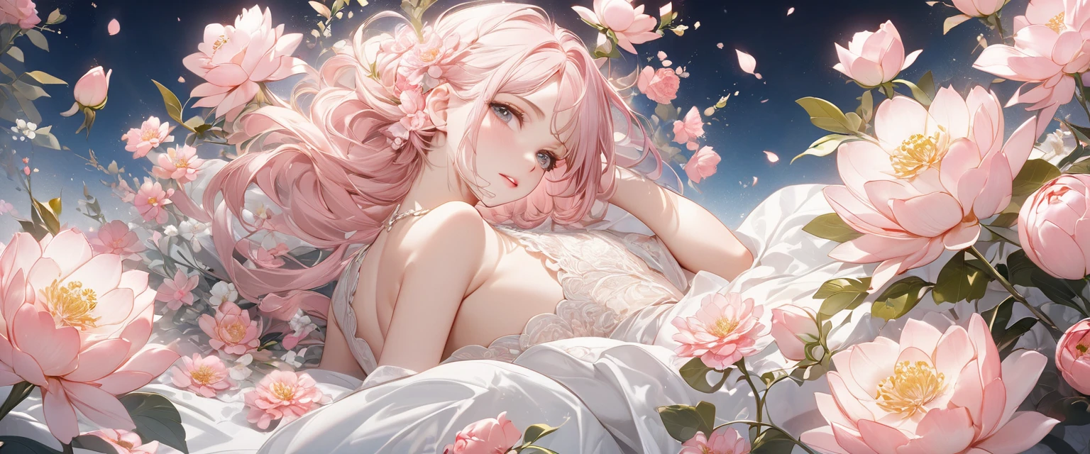 Beautiful, delicate and elegant, lighter colors depict fine(淺light pink flower)light pink flower(Lay flat)Flowers are smaller and some art masters’ works are of super high quality., masterpiece, , Super detailed, best quality.Detailed and exquisite real photos